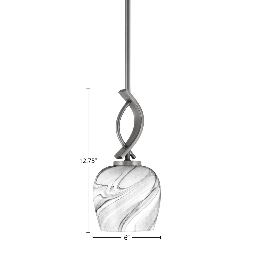 Cavella One Light Mini Pendant in Graphite with 6" Onyx Swirl Shade