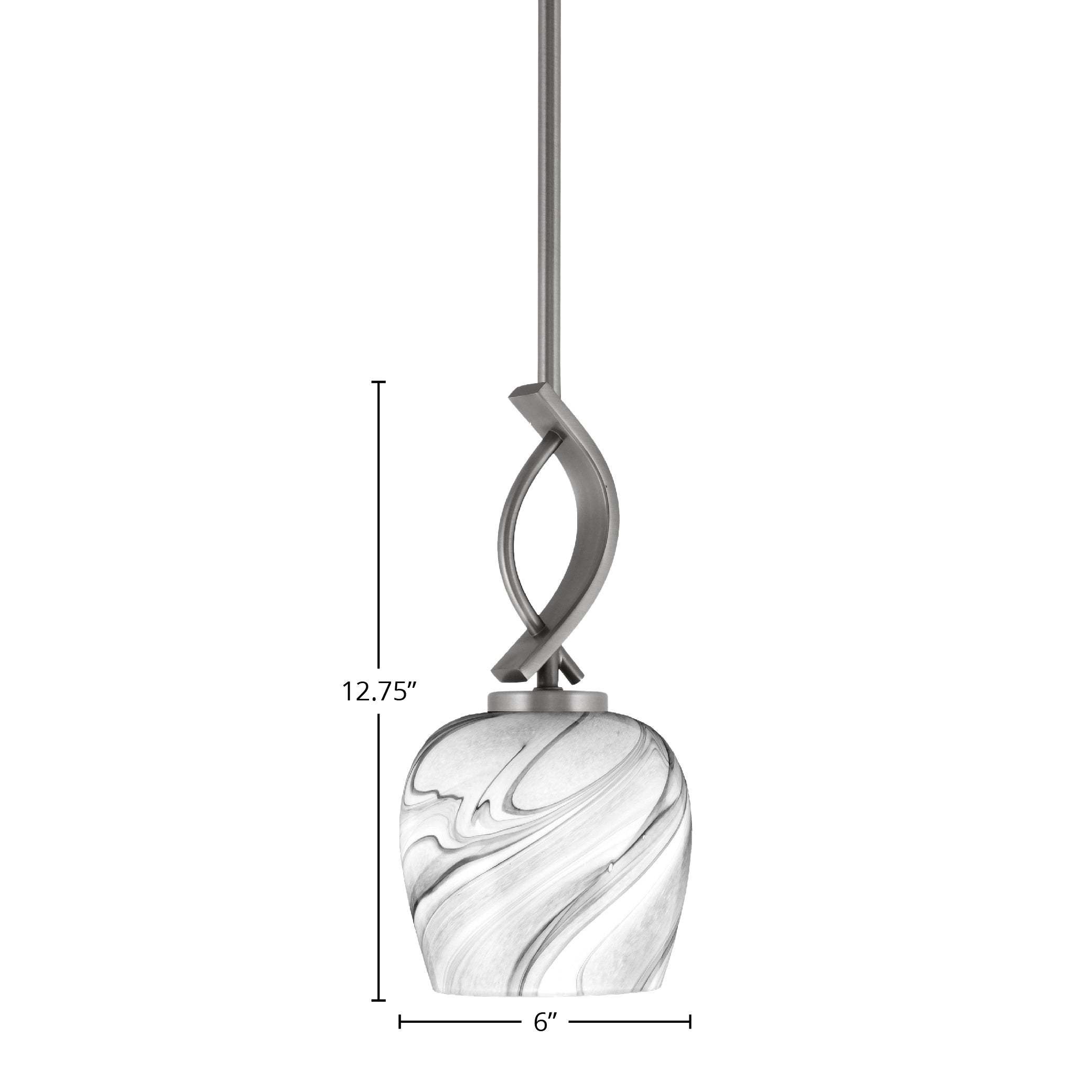 Cavella One Light Mini Pendant in Graphite with 6" Onyx Swirl Shade