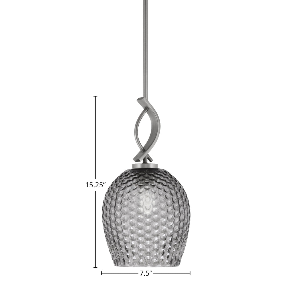 Cavella One Light Mini Pendant in Graphite with 7.5" Smoke Textured Shade