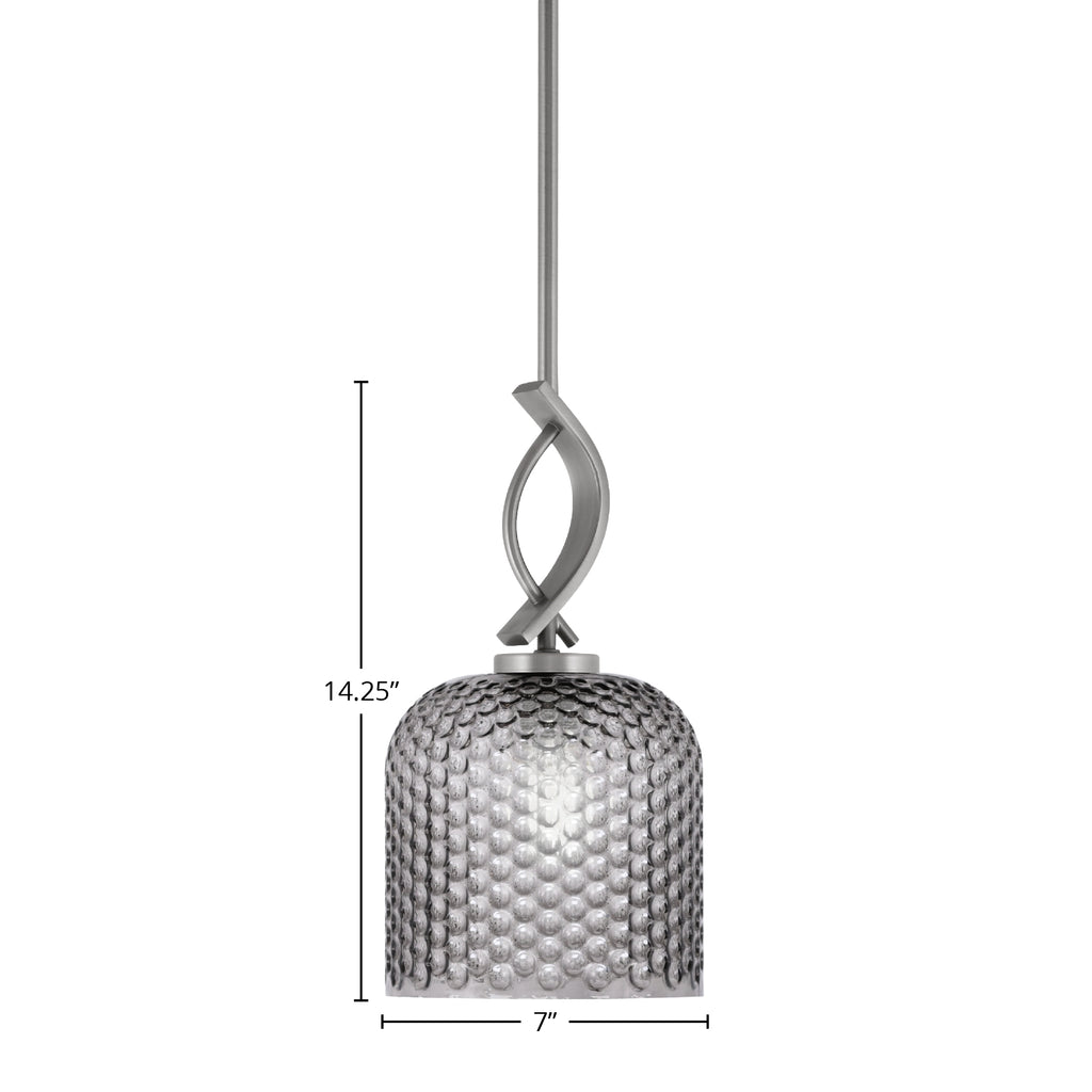 Cavella One Light Mini Pendant in Graphite with 7" Smoke Textured Shade