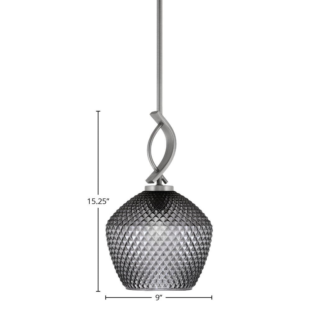 Cavella One Light Mini Pendant in Graphite with 9" Smoke Textured Shade
