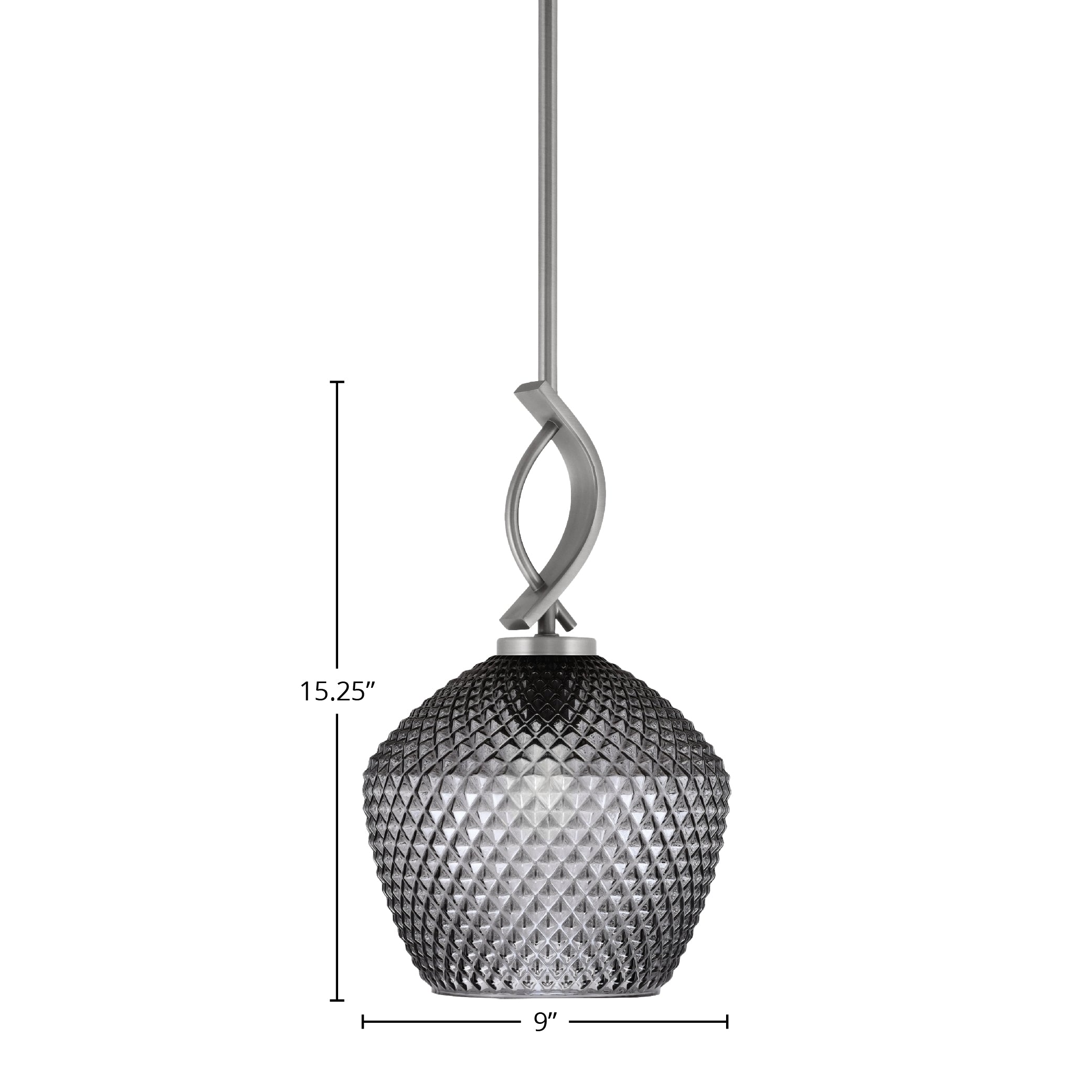 Cavella One Light Mini Pendant in Graphite with 9" Smoke Textured Shade