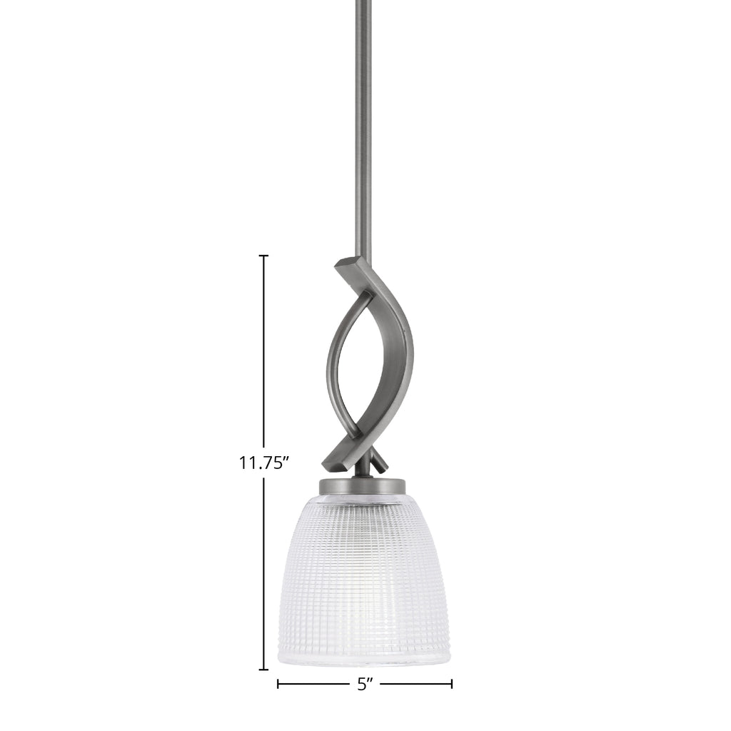 Cavella One Light Mini Pendant in Graphite with 5" Clear Ribbed Shade