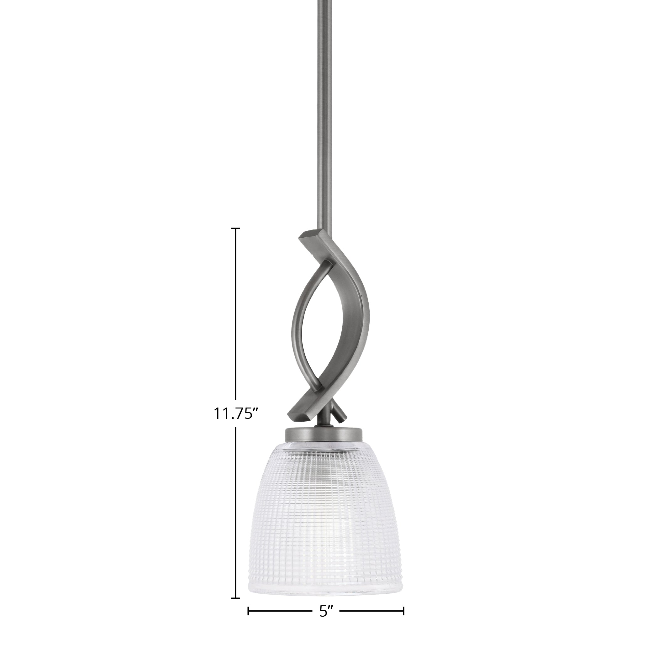 Cavella One Light Mini Pendant in Graphite with 5" Clear Ribbed Shade