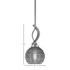 Cavella One Light Mini Pendant in Graphite with 6" Clear Ribbed Shade