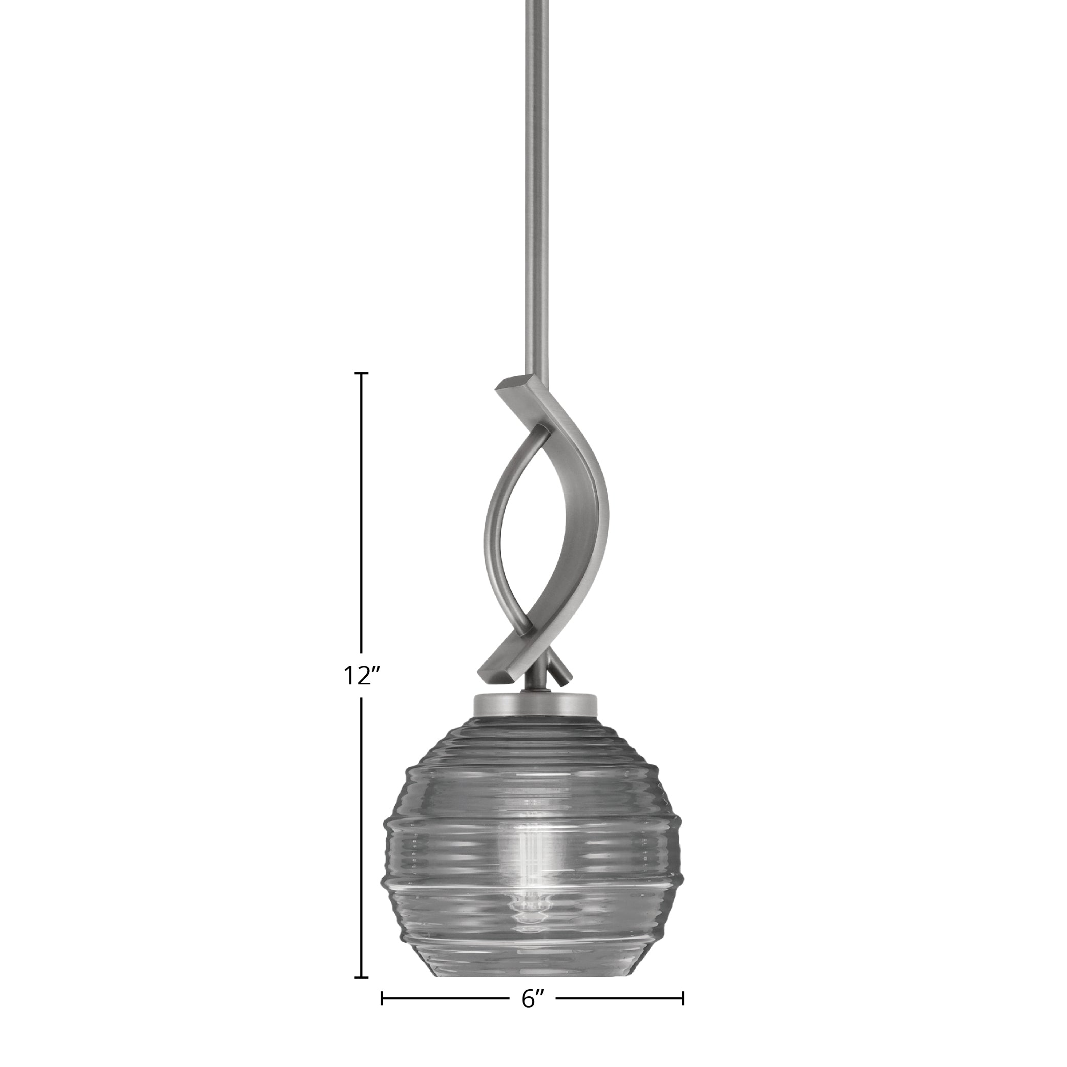 Cavella One Light Mini Pendant in Graphite with 6" Clear Ribbed Shade