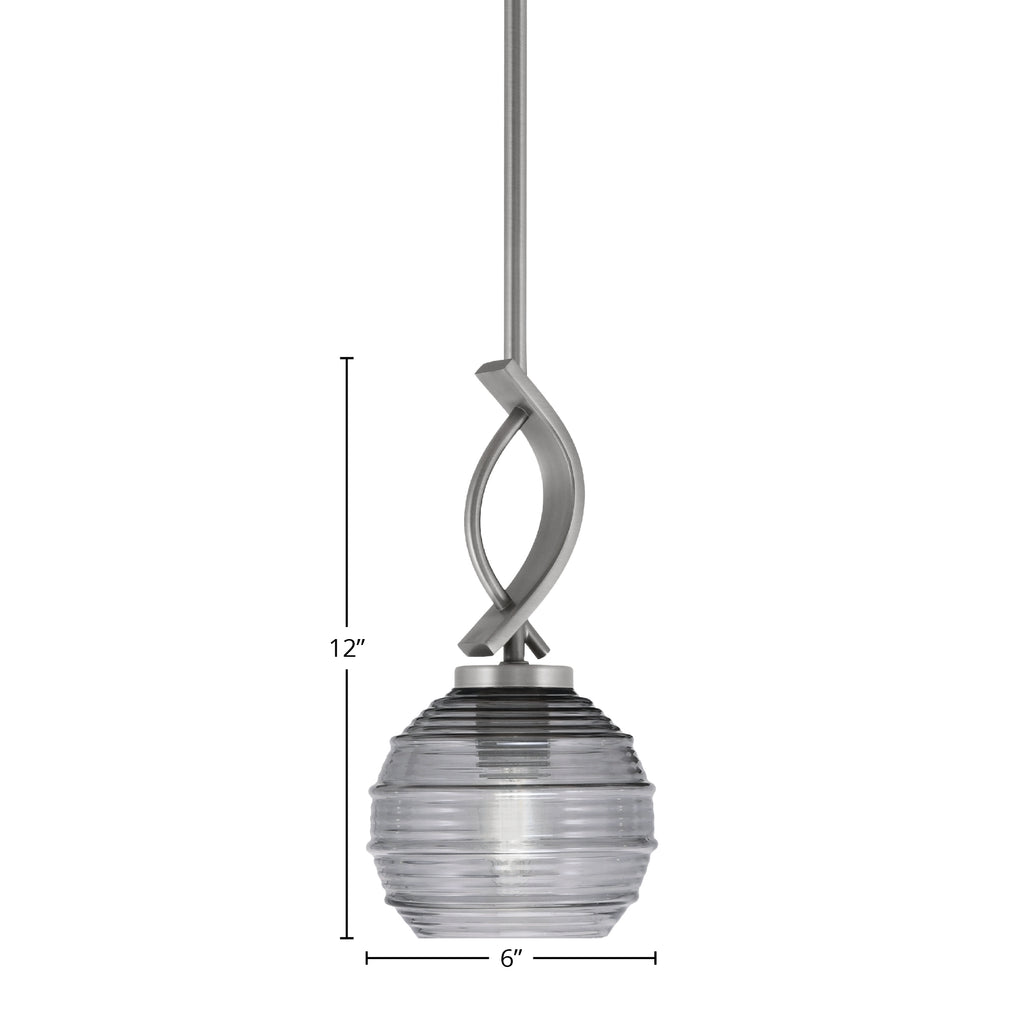 Cavella One Light Mini Pendant in Graphite with 6" Smoke Ribbed Shade