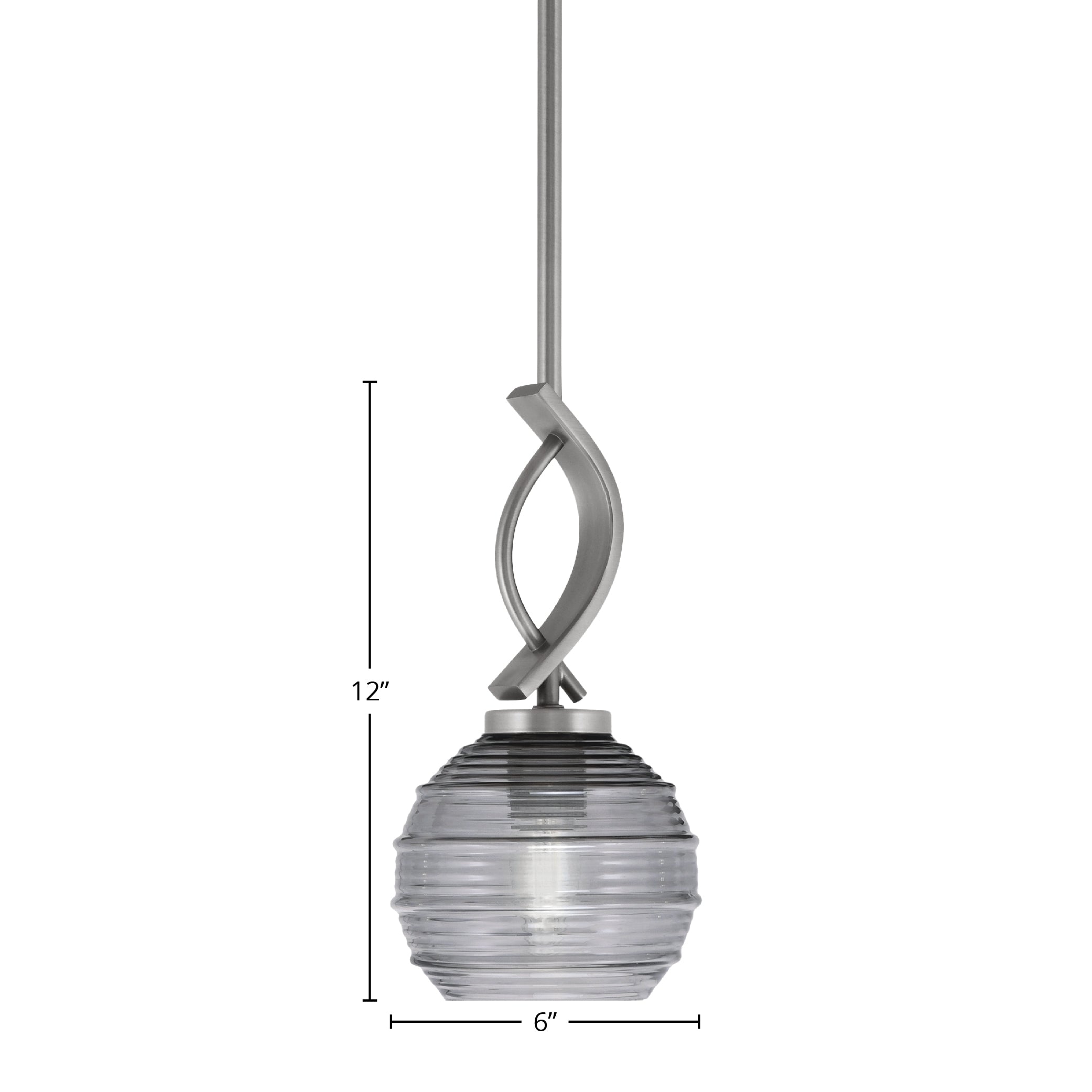 Cavella One Light Mini Pendant in Graphite with 6" Smoke Ribbed Shade