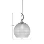 Cavella One Light Mini Pendant in Graphite with 12" Clear Ribbed Shade