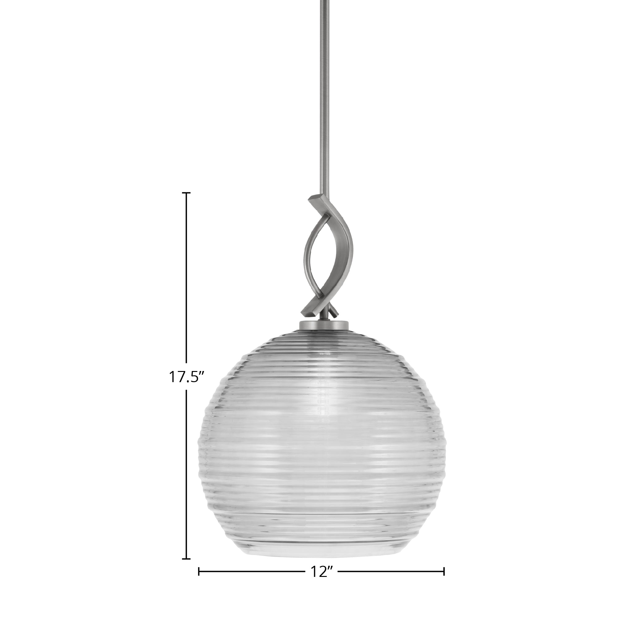 Cavella One Light Mini Pendant in Graphite with 12" Clear Ribbed Shade