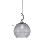 Cavella One Light Mini Pendant in Graphite with 12" Smoke Ribbed Shade