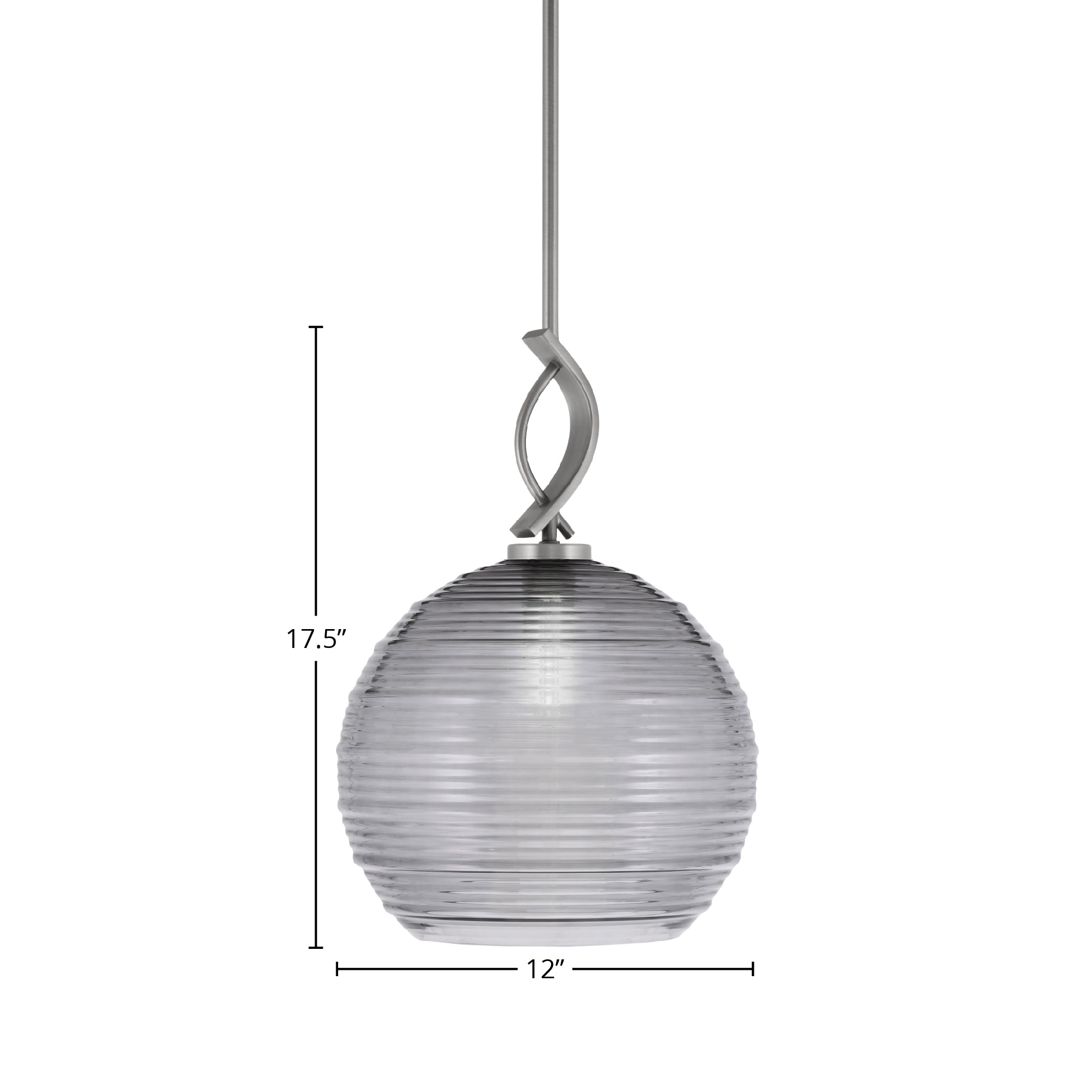 Cavella One Light Mini Pendant in Graphite with 12" Smoke Ribbed Shade