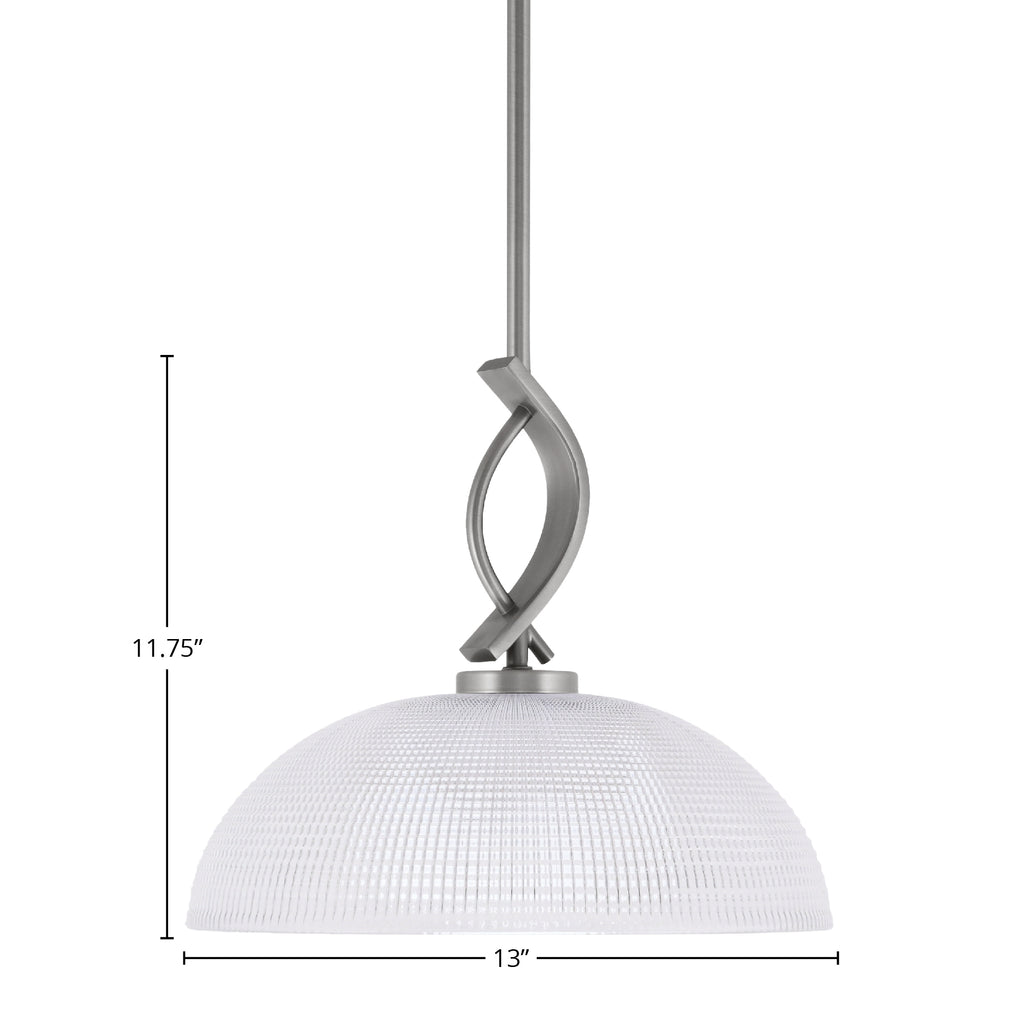 Cavella One Light Mini Pendant in Graphite with 13" Clear Ribbed Shade