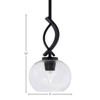 Cavella One Light Mini Pendant in Matte Black with 7" Clear Bubble Shade