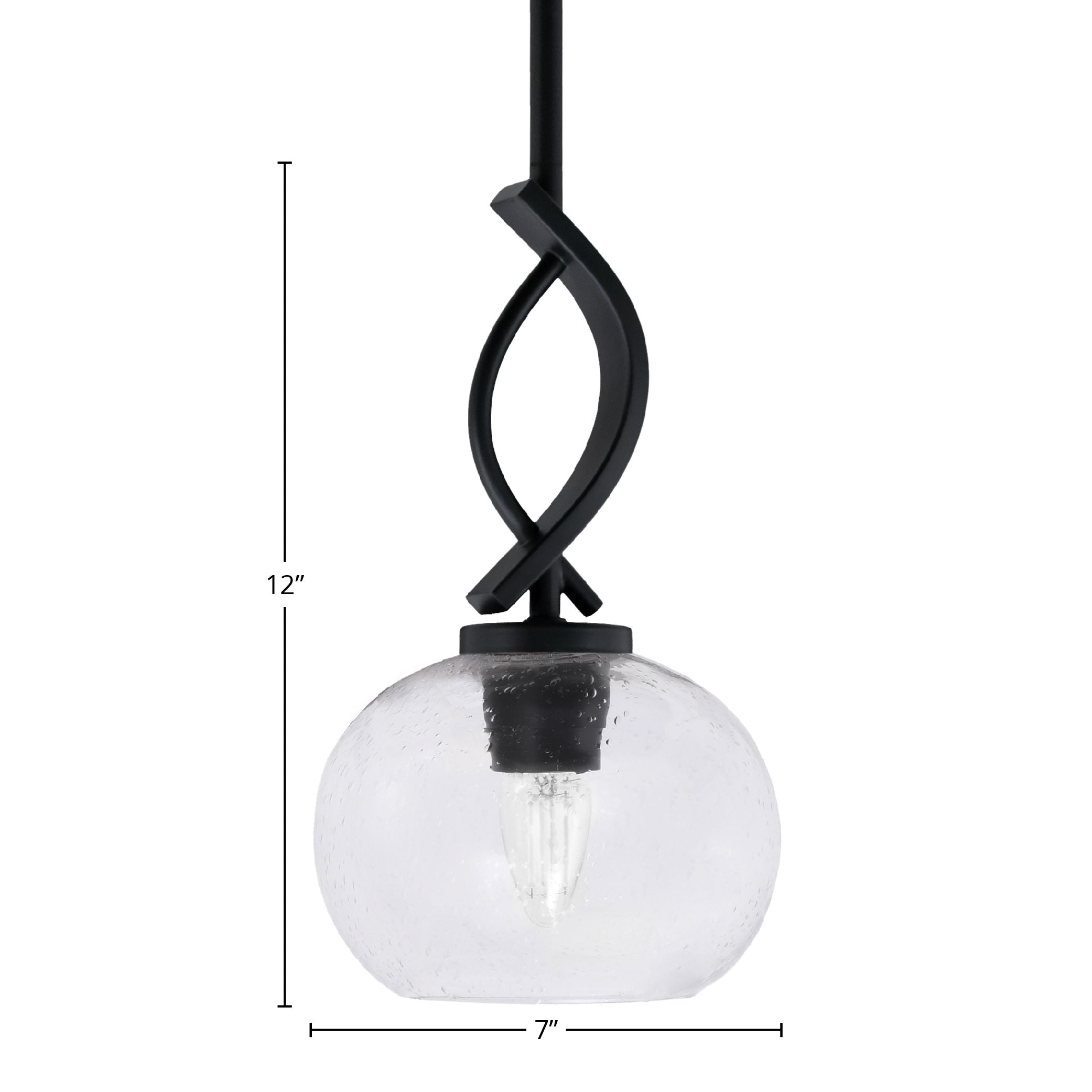Cavella One Light Mini Pendant in Matte Black with 7" Clear Bubble Shade