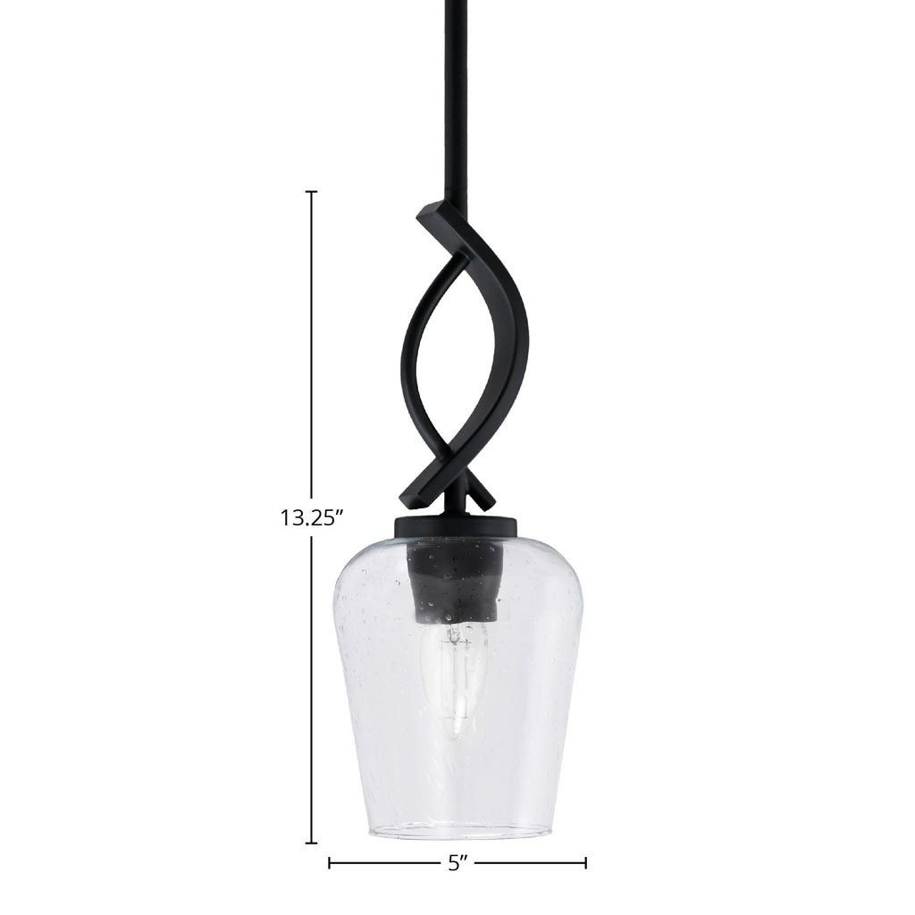 Cavella One Light Mini Pendant in Matte Black with 5" Clear Bubble Shade