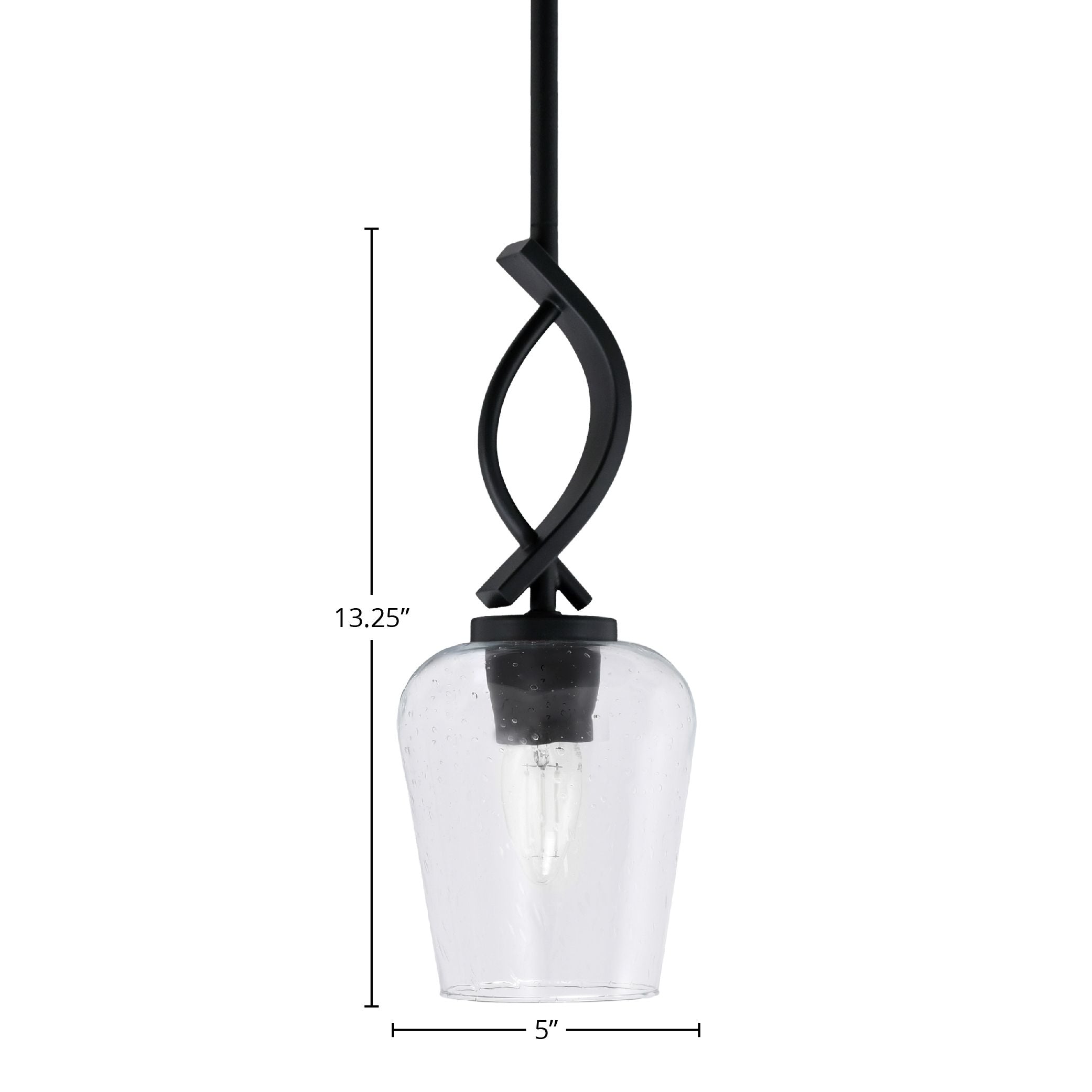 Cavella One Light Mini Pendant in Matte Black with 5" Clear Bubble Shade
