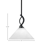 Cavella One Light Mini Pendant in Matte Black with 12" White Marble Shade