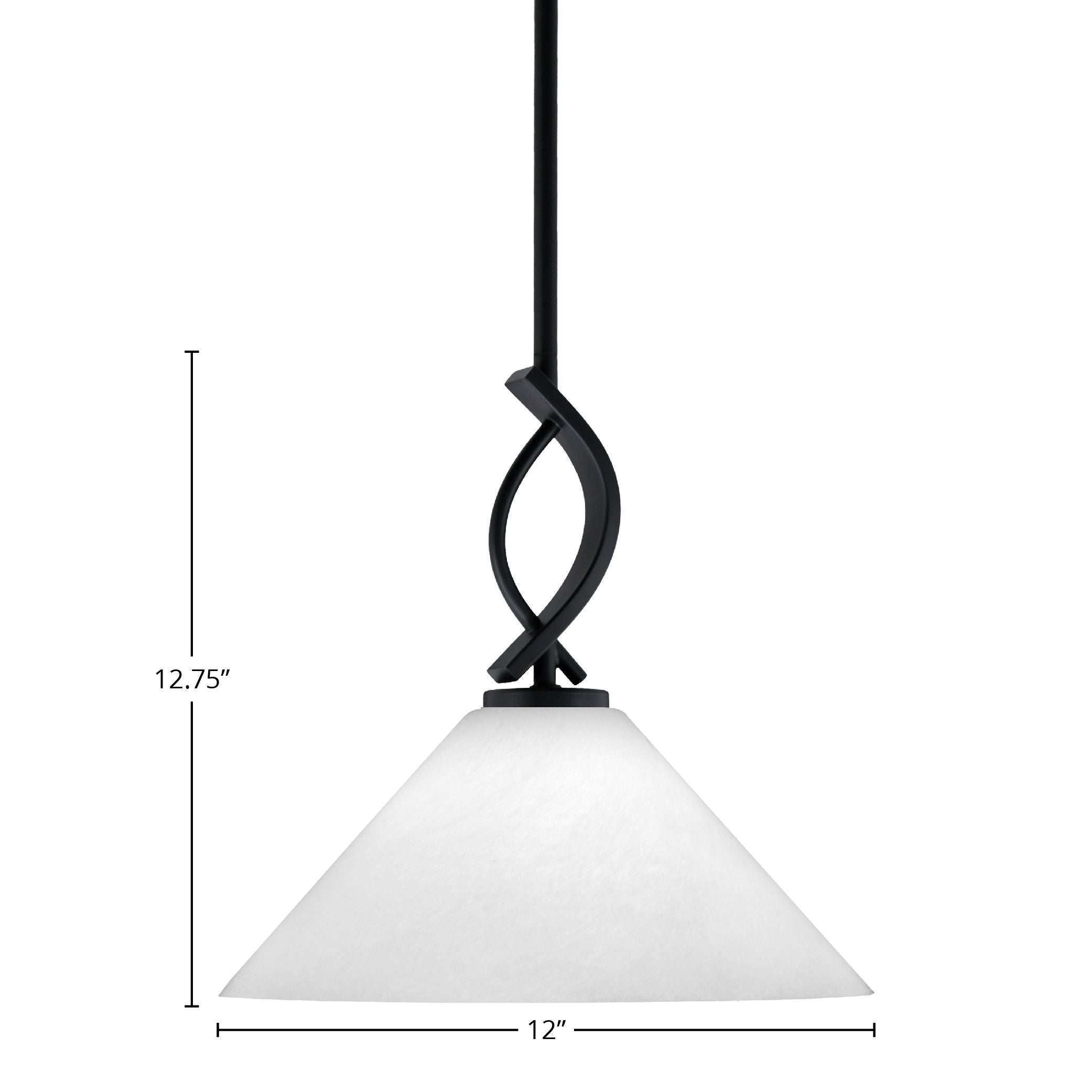 Cavella One Light Mini Pendant in Matte Black with 12" White Marble Shade