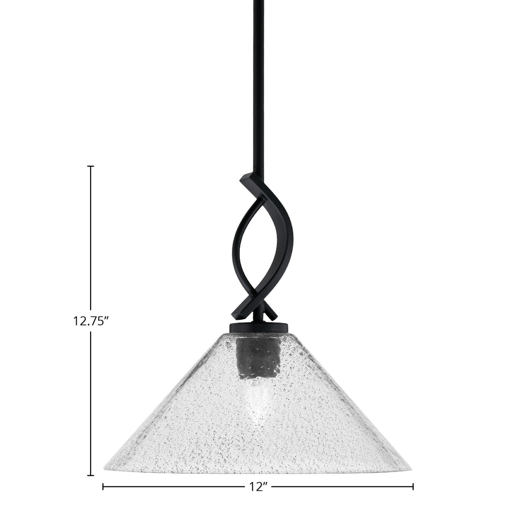 Cavella One Light Mini Pendant in Matte Black with 12" Smoke Bubble Shade