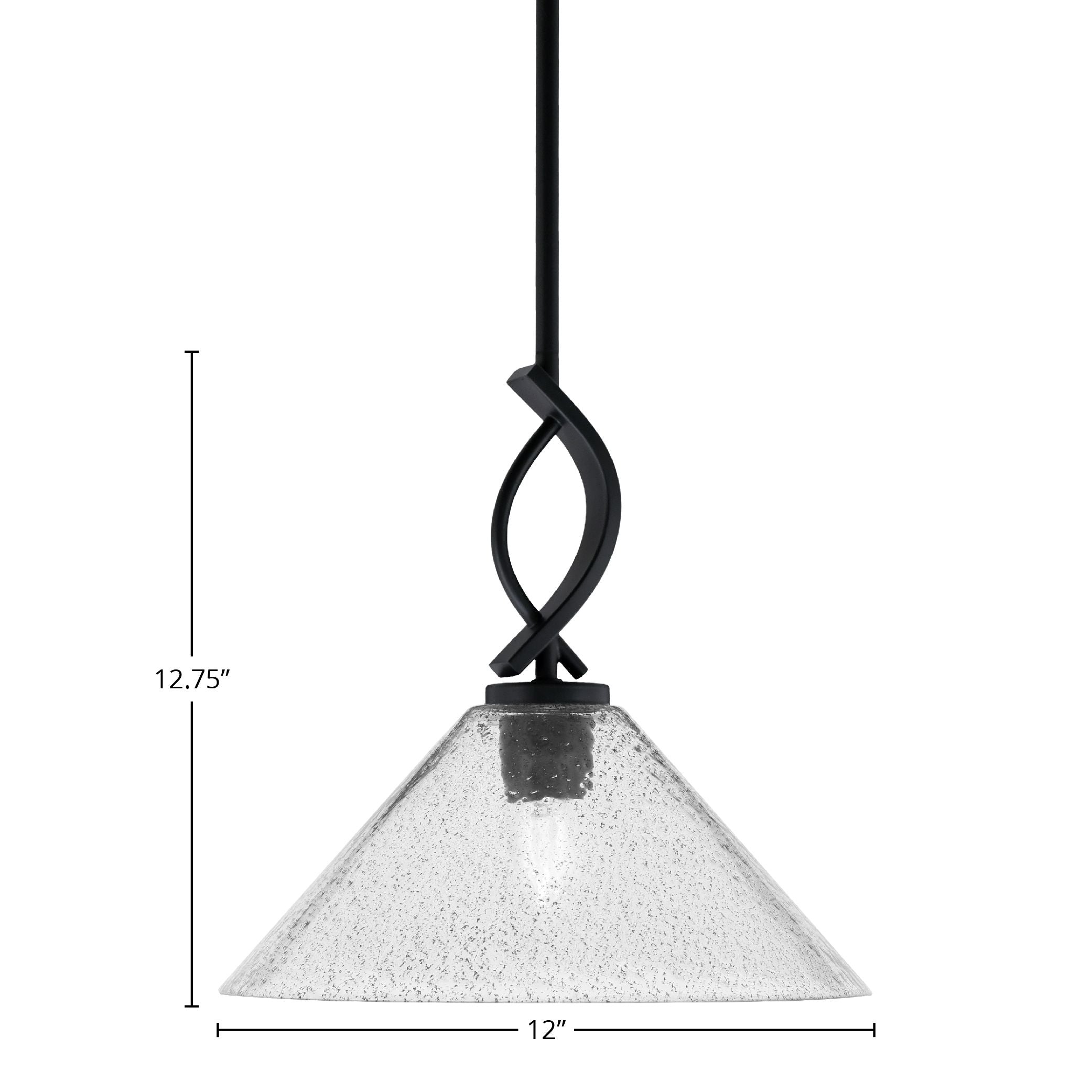 Cavella One Light Mini Pendant in Matte Black with 12" Smoke Bubble Shade