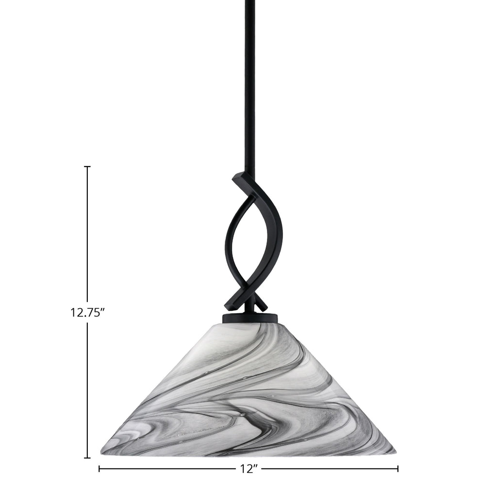 Cavella One Light Mini Pendant in Matte Black with 12" Onyx Swirl Shade