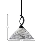 Cavella One Light Mini Pendant in Matte Black with 12" Onyx Swirl Shade