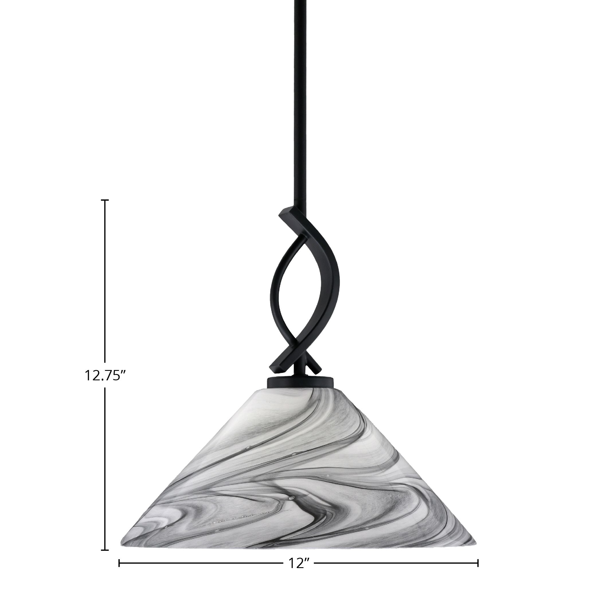 Cavella One Light Mini Pendant in Matte Black with 12" Onyx Swirl Shade