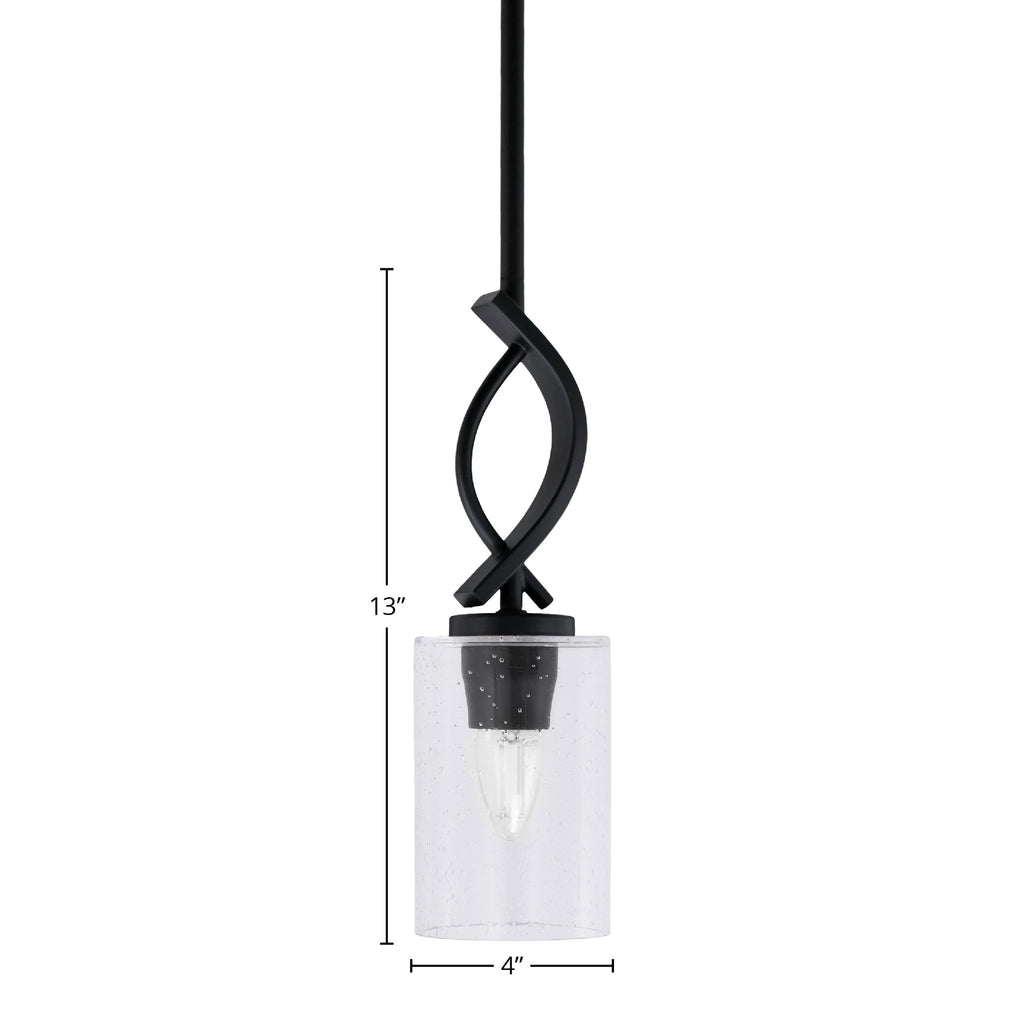 Cavella One Light Mini Pendant in Matte Black with 4" Clear Bubble Shade
