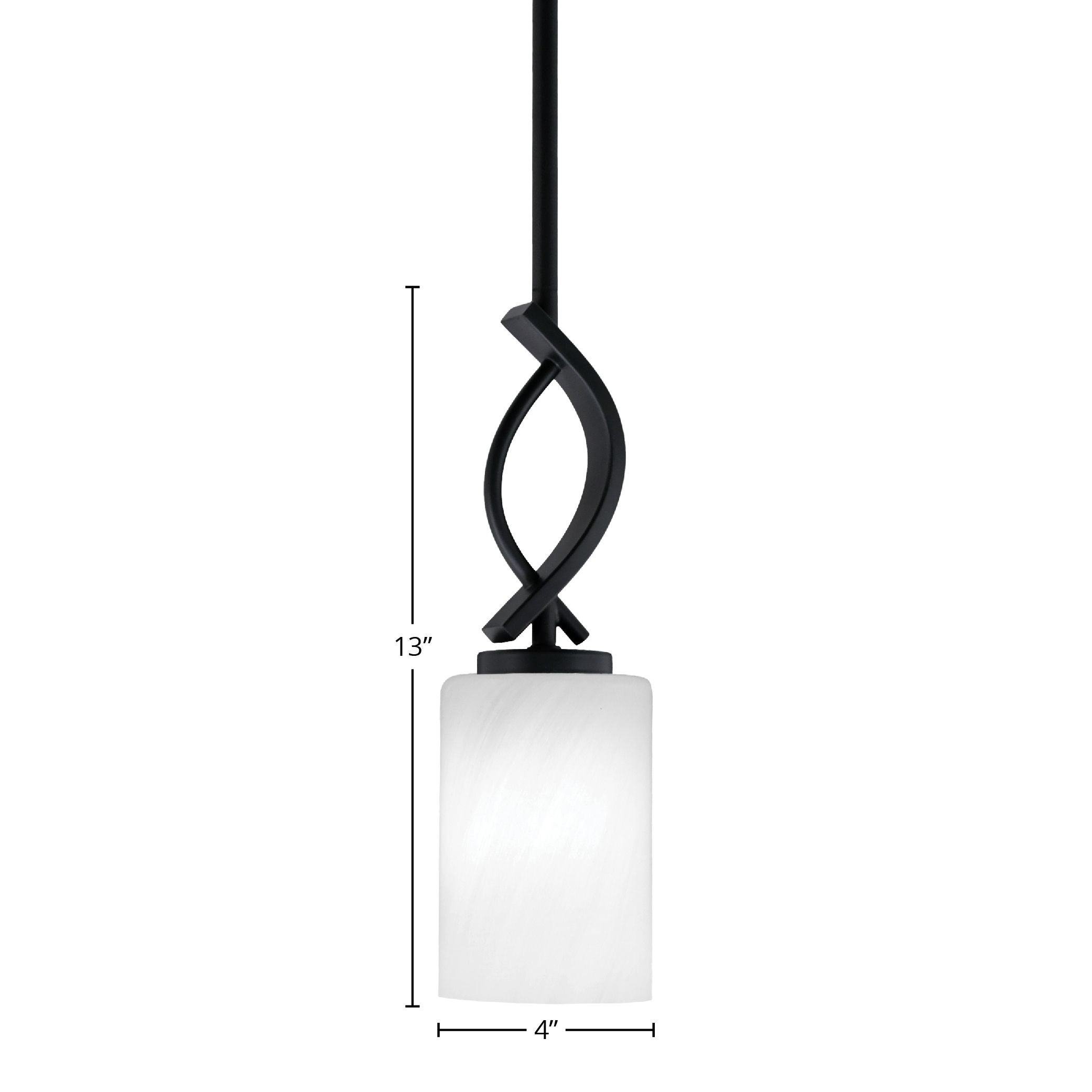 Cavella One Light Mini Pendant in Matte Black with 4" White Marble Shade