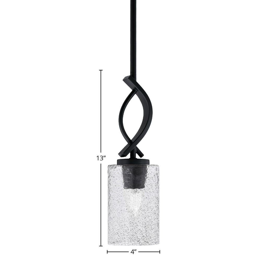 Cavella One Light Mini Pendant in Matte Black with 4" Smoke Bubble Shade