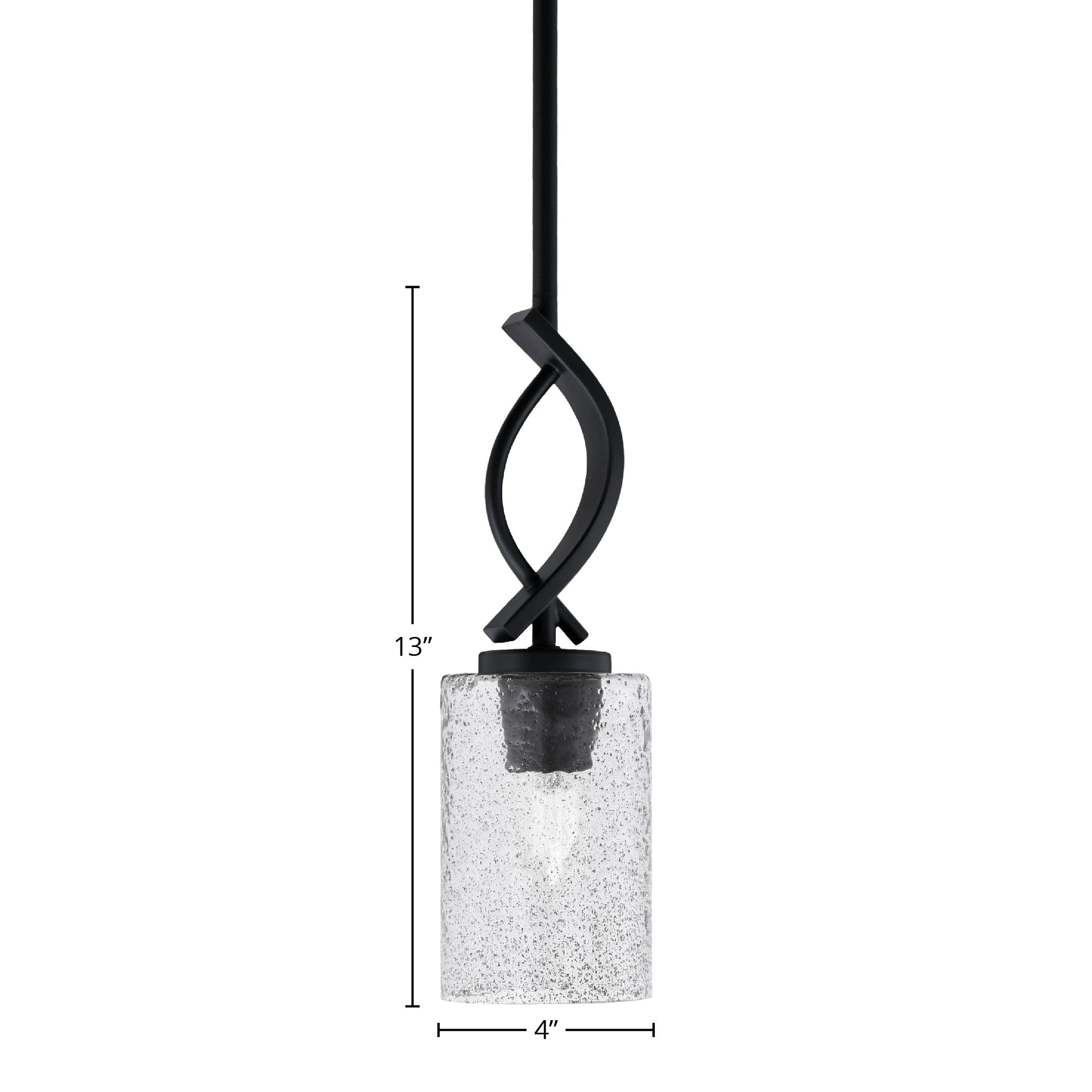 Cavella One Light Mini Pendant in Matte Black with 4" Smoke Bubble Shade