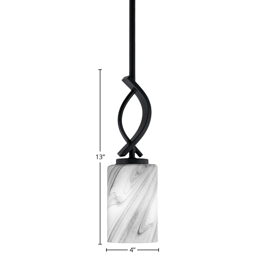Cavella One Light Mini Pendant in Matte Black with 4" Onyx Swirl Shade