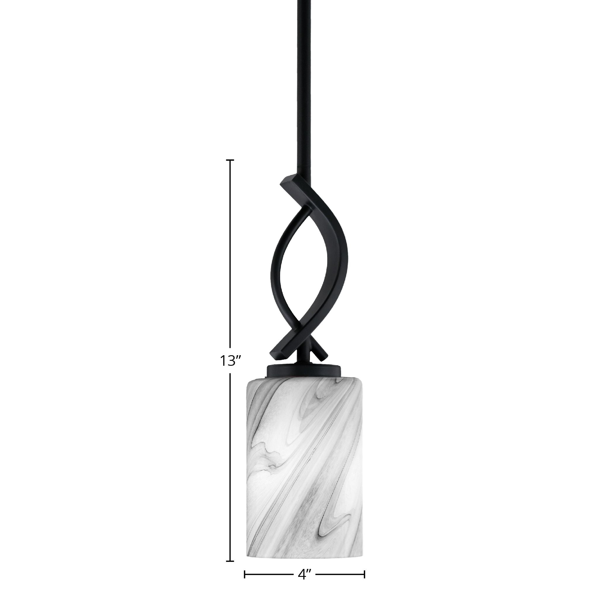 Cavella One Light Mini Pendant in Matte Black with 4" Onyx Swirl Shade
