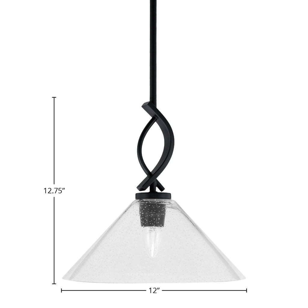 Cavella One Light Mini Pendant in Matte Black with 12" Clear Bubble Shade