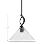 Cavella One Light Mini Pendant in Matte Black with 12" Clear Bubble Shade