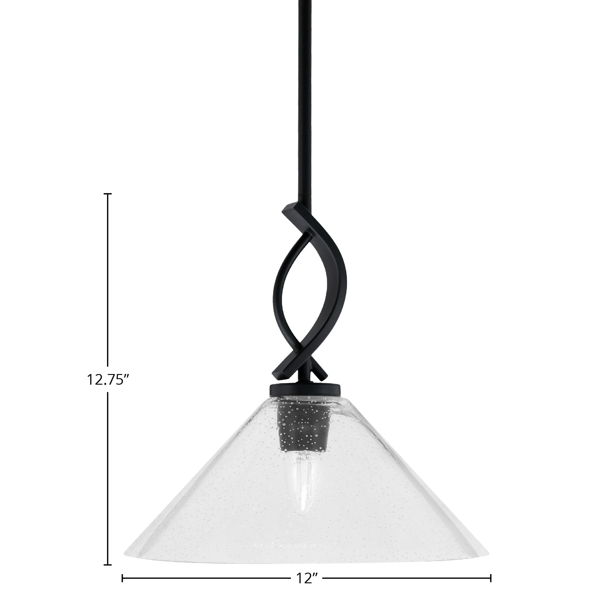 Cavella One Light Mini Pendant in Matte Black with 12" Clear Bubble Shade