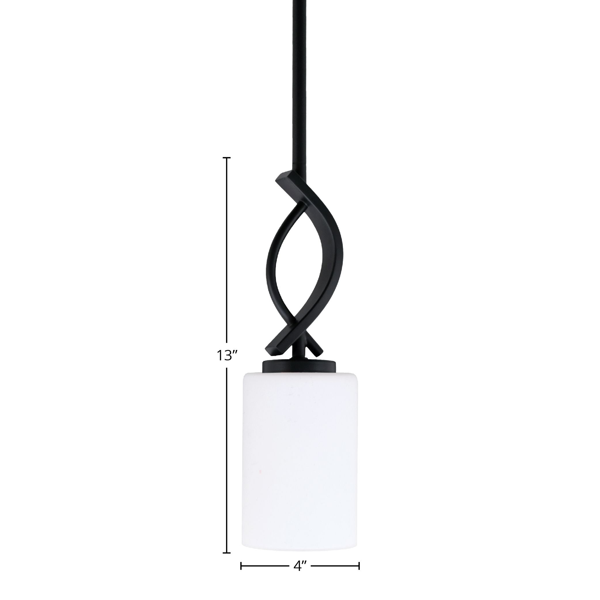 Cavella One Light Mini Pendant in Matte Black with 4" White Muslin Shade