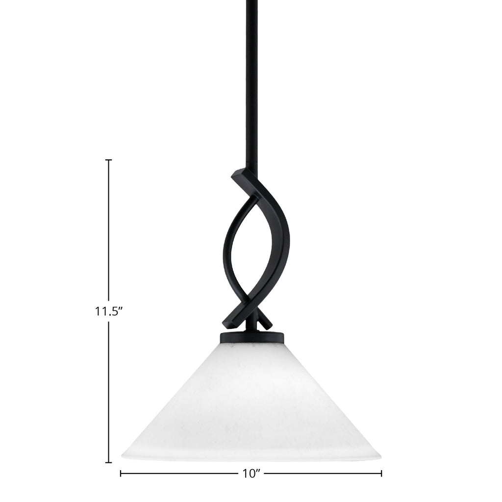 Cavella One Light Mini Pendant in Matte Black with 10" White Muslin Shade