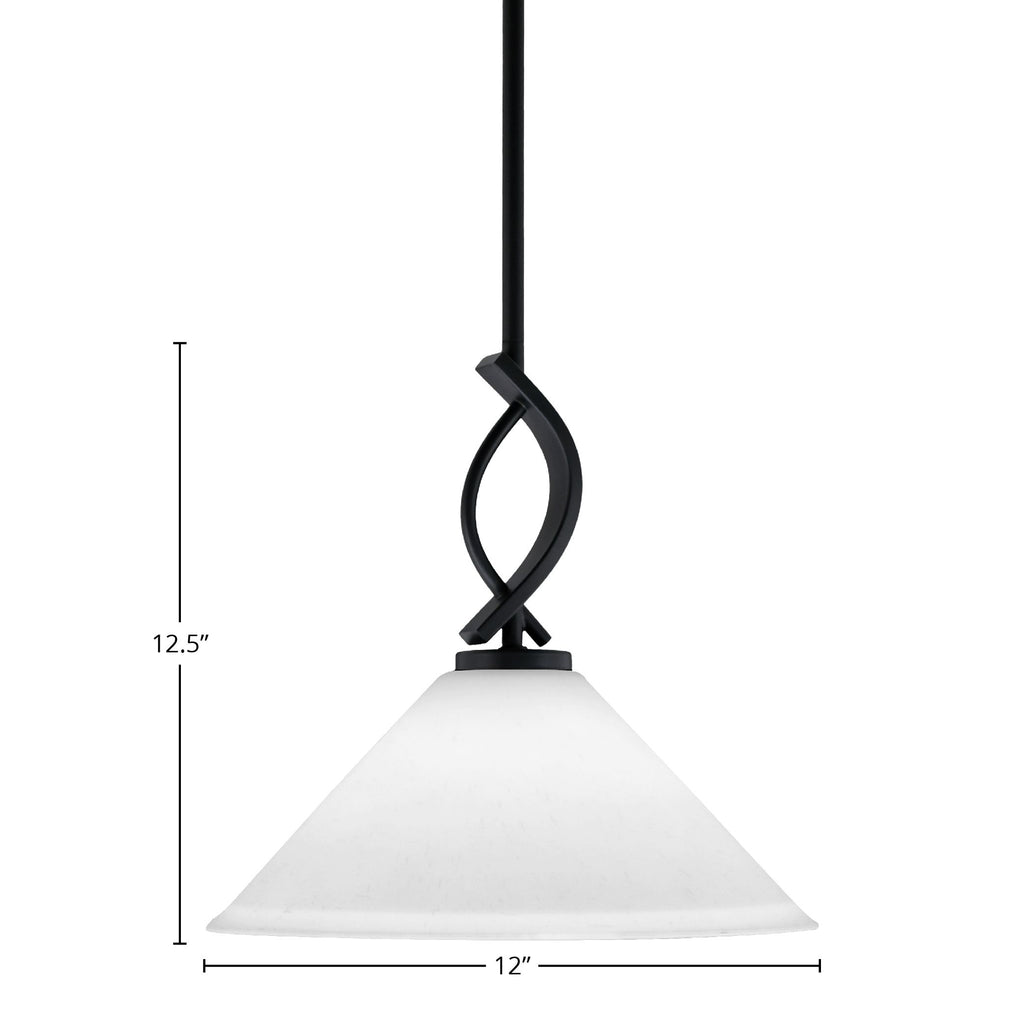 Cavella One Light Mini Pendant in Matte Black with 12" White Muslin Shade