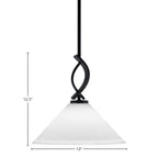 Cavella One Light Mini Pendant in Matte Black with 12" White Muslin Shade