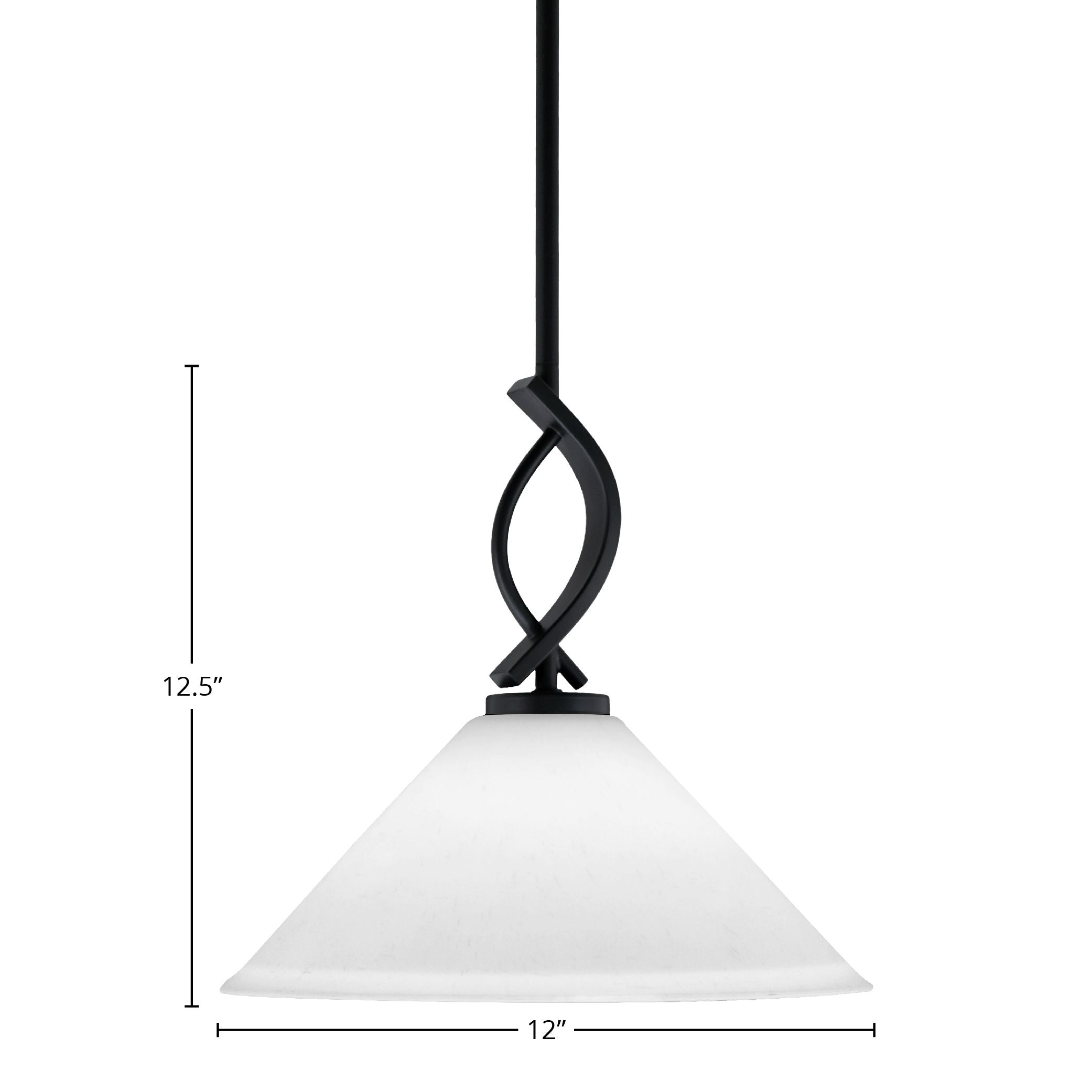 Cavella One Light Mini Pendant in Matte Black with 12" White Muslin Shade