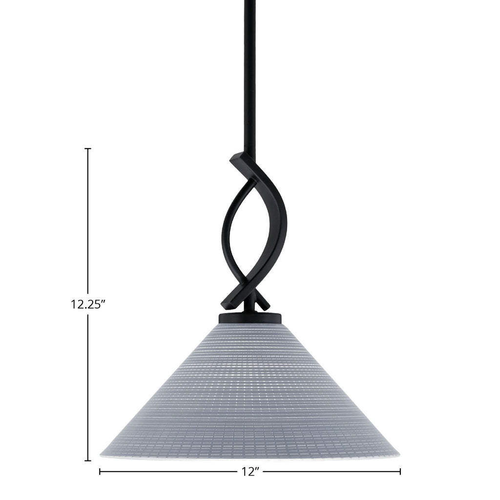 Cavella One Light Mini Pendant in Matte Black with 12" Gray Matrix Shade