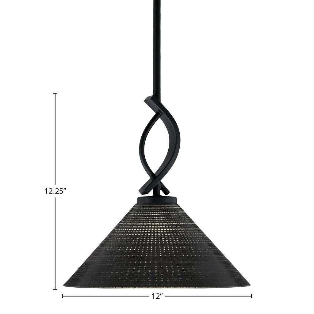 Cavella One Light Mini Pendant in Matte Black with 12" Black Matrix Shade