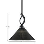 Cavella One Light Mini Pendant in Matte Black with 12" Black Matrix Shade