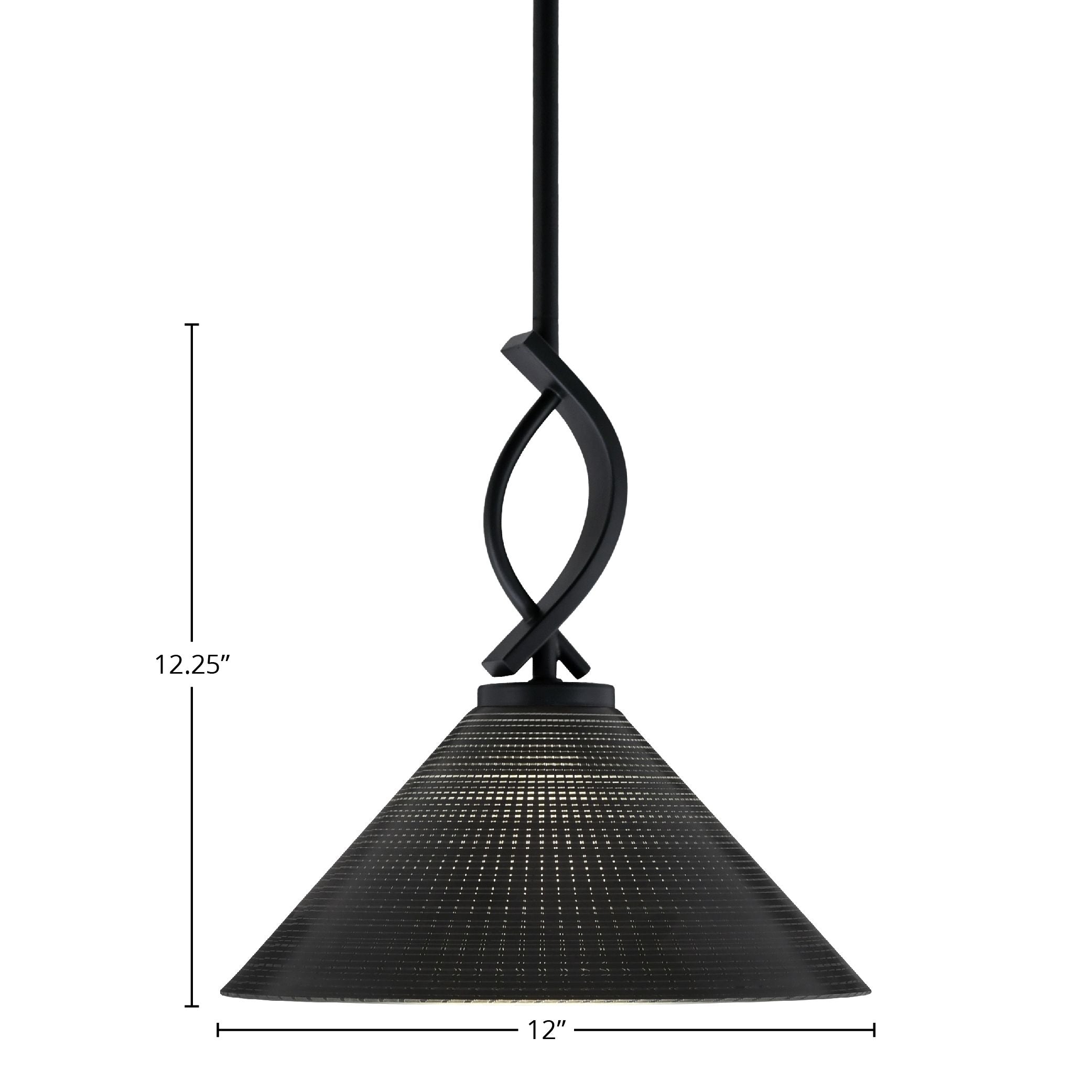 Cavella One Light Mini Pendant in Matte Black with 12" Black Matrix Shade