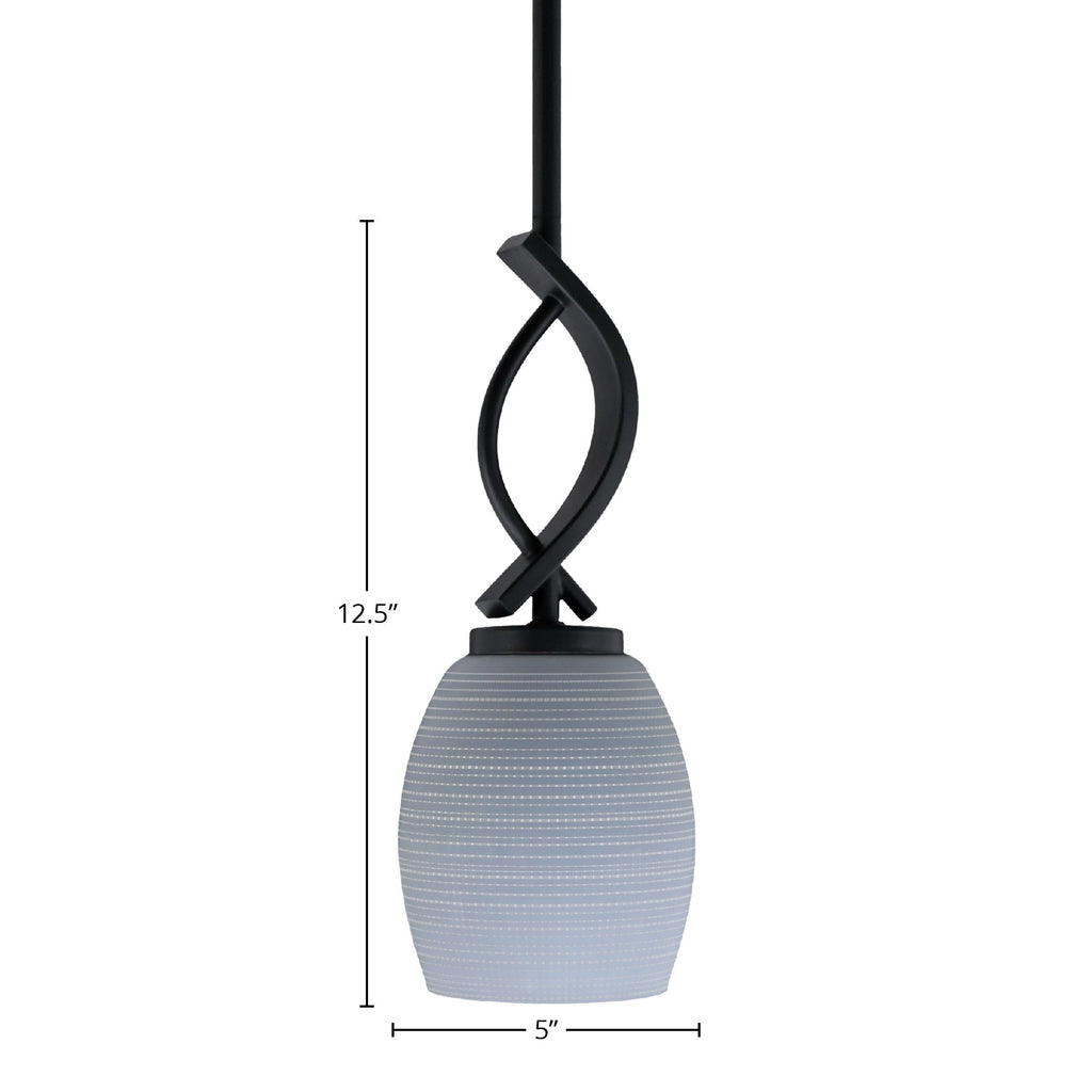 Cavella One Light Mini Pendant in Matte Black with 5" Gray Matrix Shade