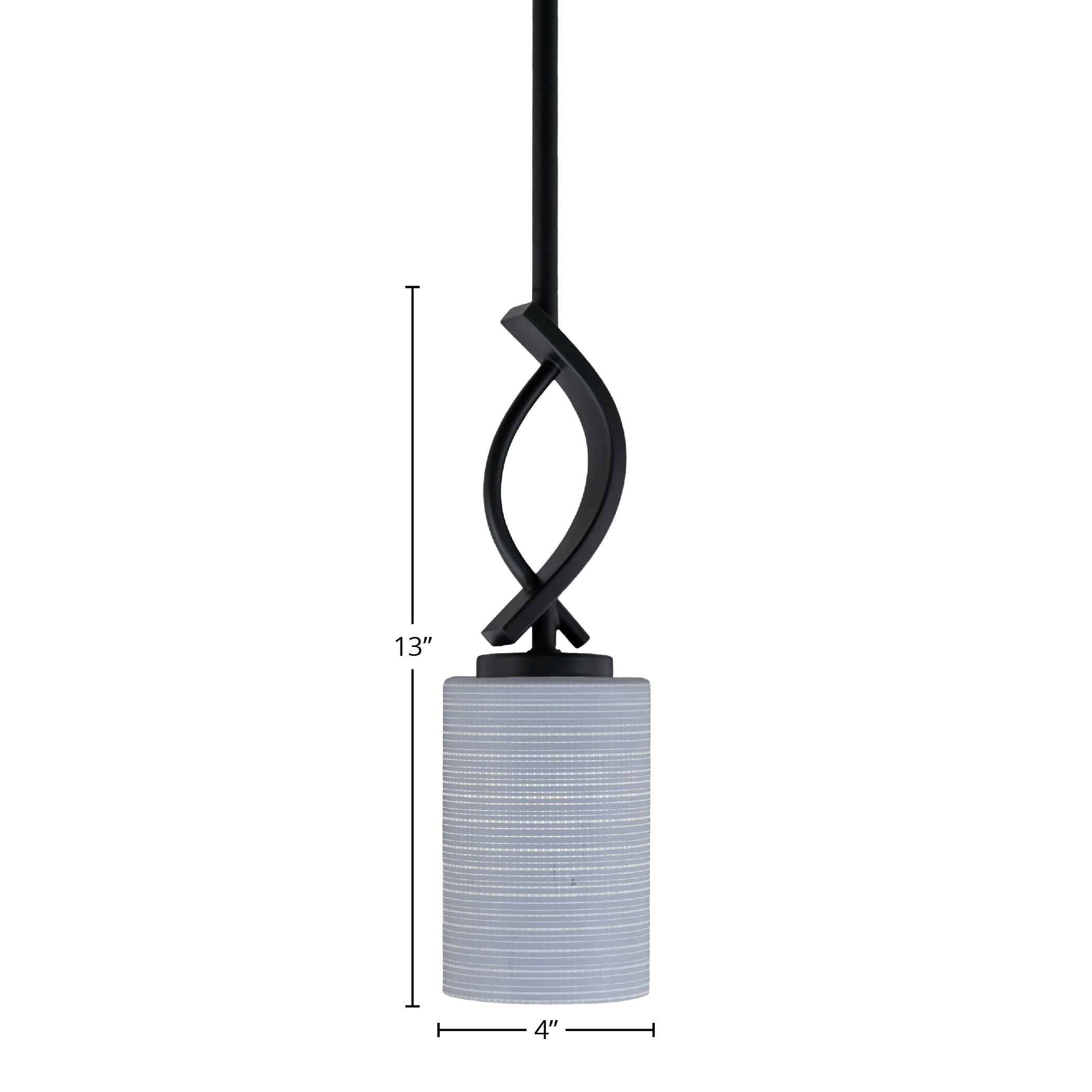 Cavella One Light Mini Pendant in Matte Black with 4" Gray Matrix Shade