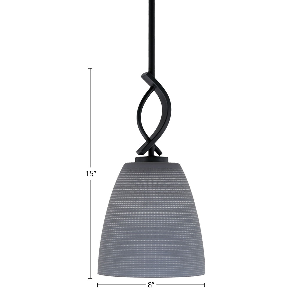 Cavella One Light Mini Pendant in Matte Black with 8" Gray Matrix Shade