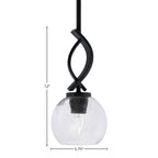Cavella One Light Mini Pendant in Matte Black with 5.75" Clear Bubble Shade